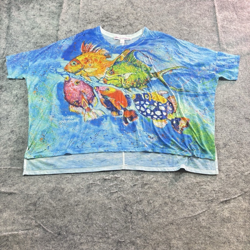 Leoma Lovegrove Top Women's Oversized Small Colorful Tropical Fish Wearable Art